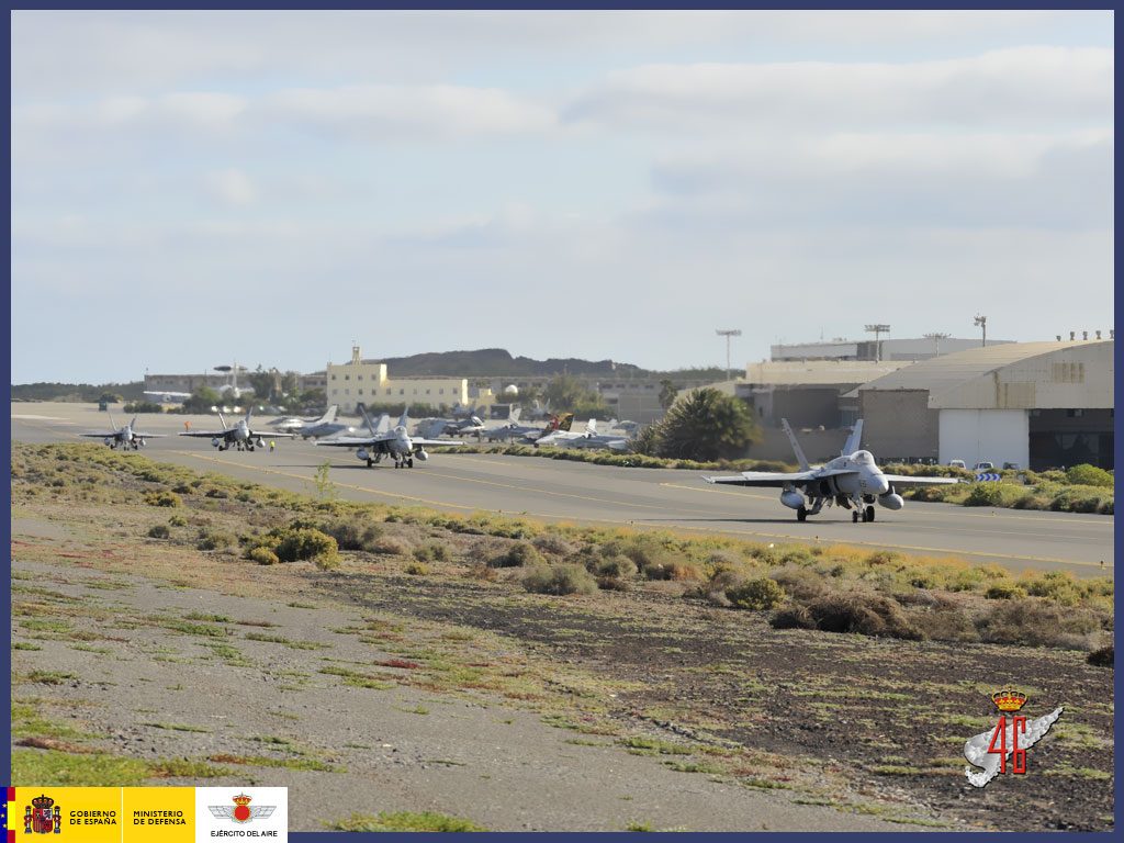 A Spanish Air Force F/A-18 of Ala 46 on the taxiway at Gando Air Base, Gran Canaria